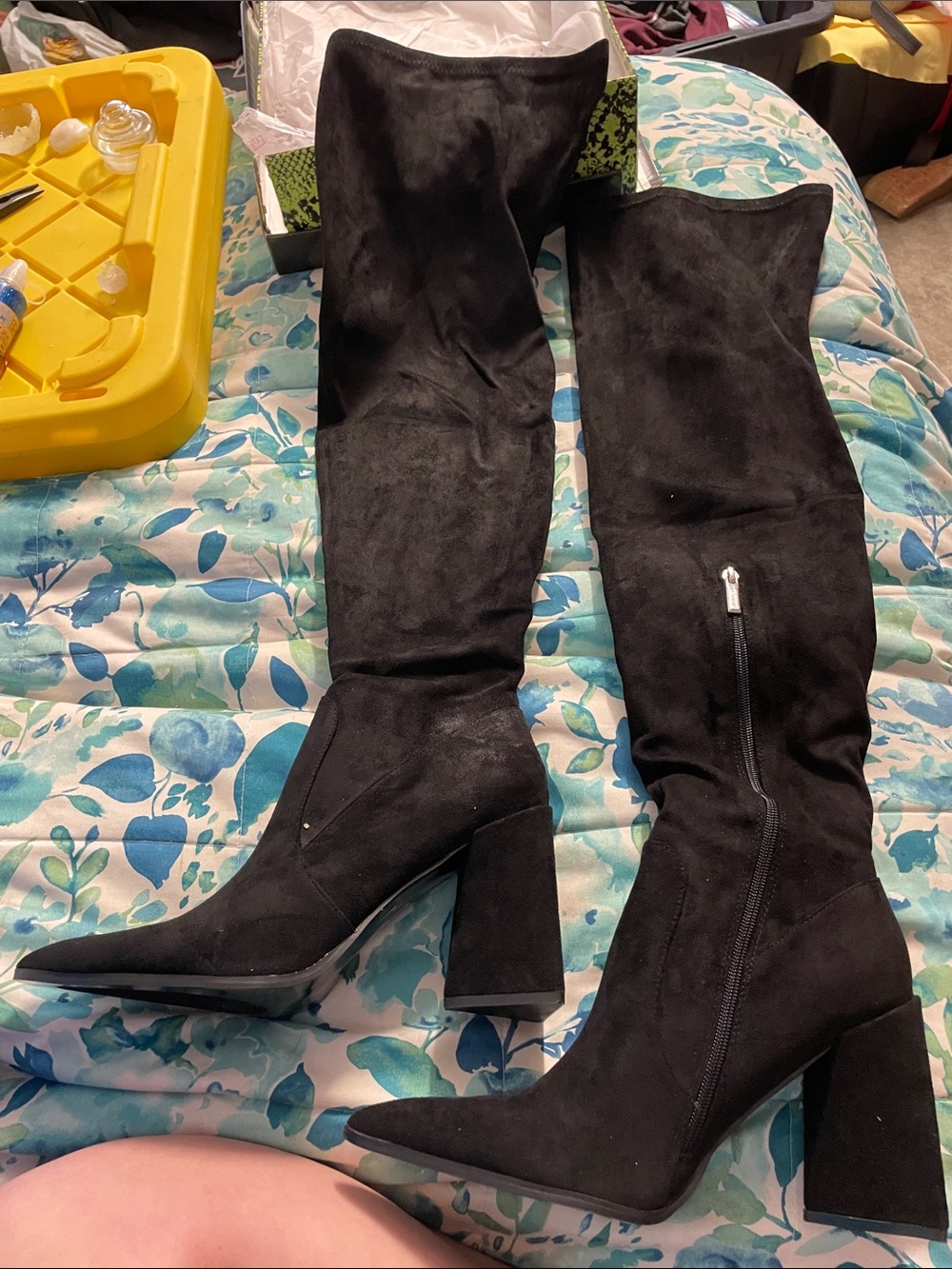 Cape Robbin Black Over-the-Knee Pointed Toe Block Heel Boots